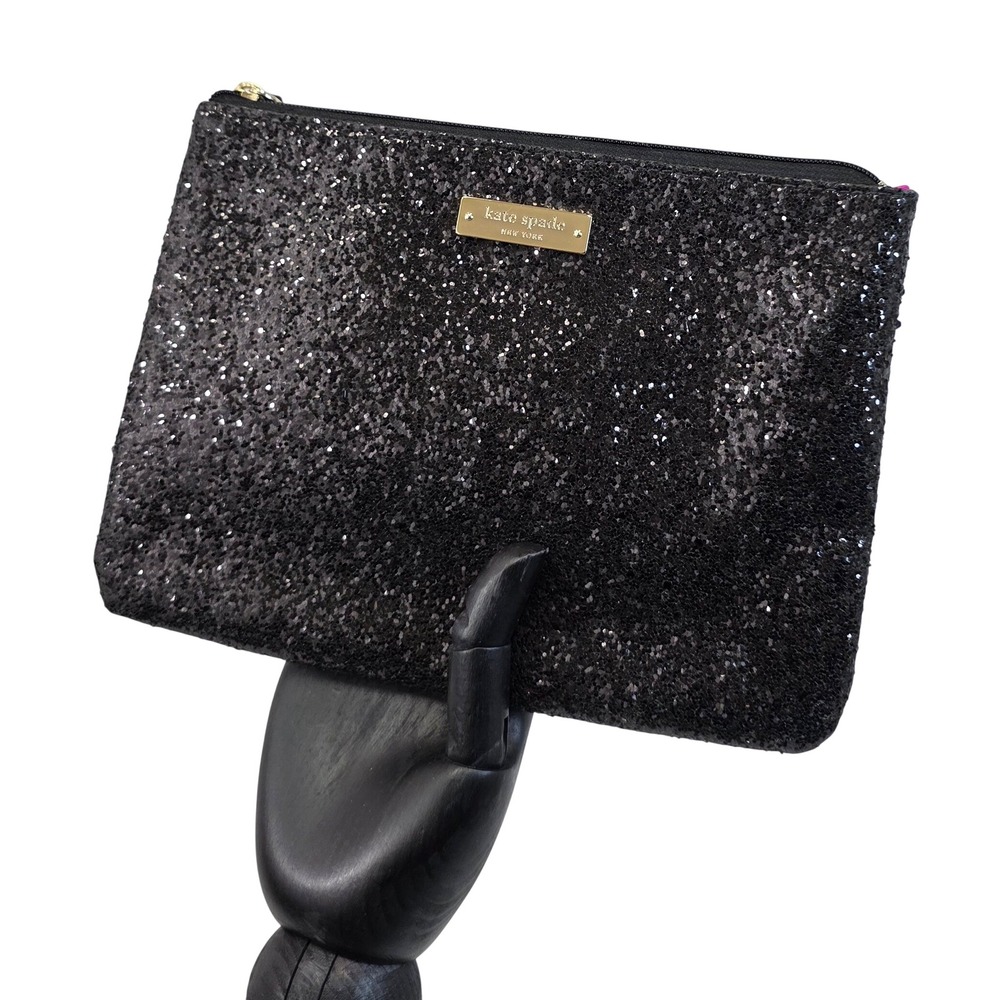 Kate Spade New York Glitter Clutch Sparkle Pouch Black‎ Cosmetic Bag Evening